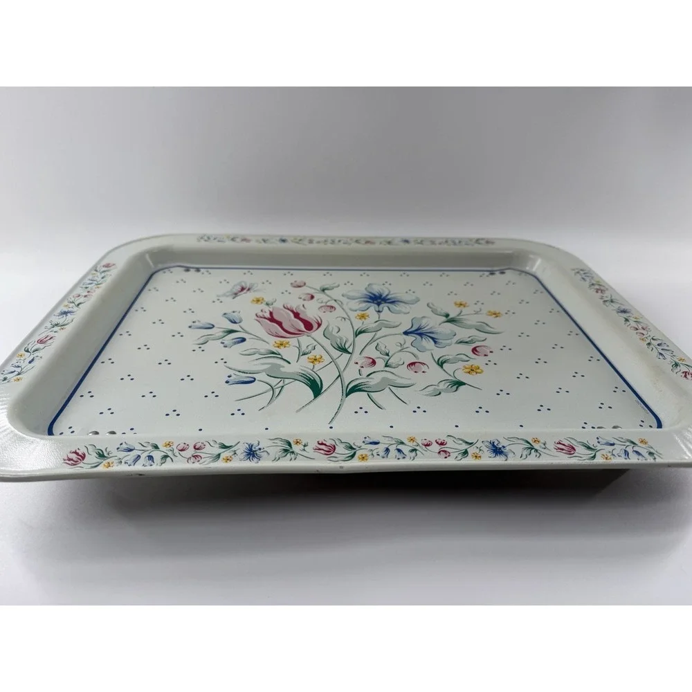 Vintage Metal Tray CHD 1990 Floral Decorative TV Folding Dinner